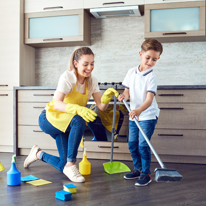 sweeping the floor